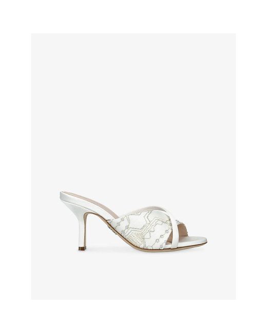 Rodo White Mabella 80 Satin Heeled Mules