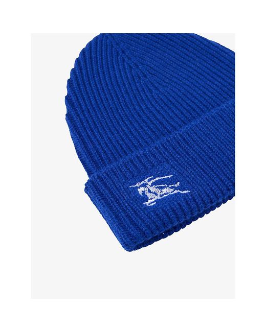 Burberry Blue Logo-embroidered Ribbed Cashmere Beanie