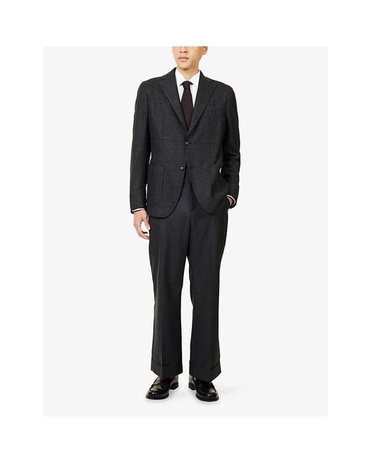 Eleventy Black Notched-Collar Checked Wool-Silk Blend Jacket for men