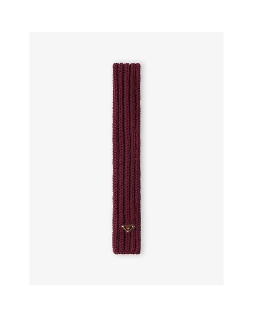 Prada Purple Logo-Plaque Wool Scarf