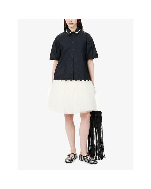Simone Rocha Blue Beaded Collared Cotton Shirt
