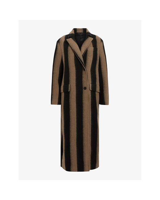 AllSaints Black James Relaxed-Fit Striped Wool-Blend Coat
