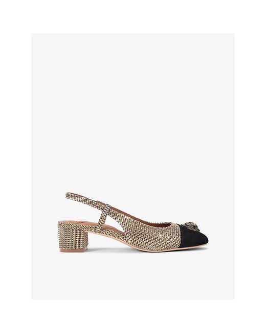 Kurt Geiger Natural Sloane Crystal-Embellished Woven Sling-Back Pumps