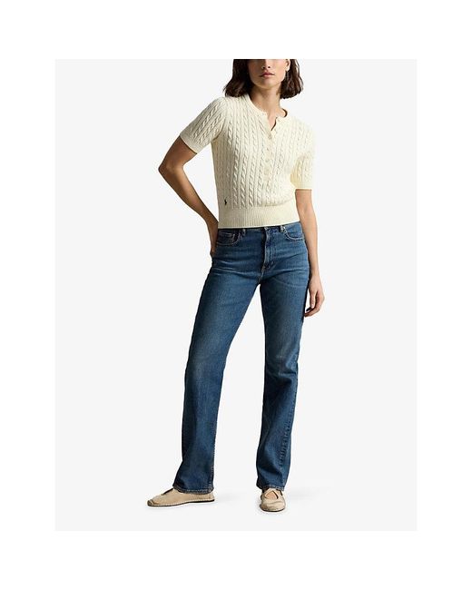 Polo Ralph Lauren Natural Brand-Embroidered Cable-Knitted Cotton Jumper