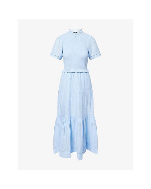 ME+EM Blue Cheesecloth Shirred Cotton-Poplin Maxi Dress