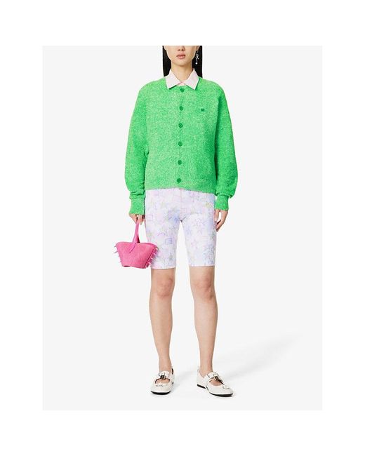 Acne Green Kenty Face-patch Knitted Cardigan