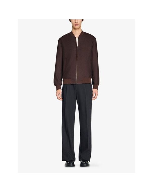 Sandro Black Ribbed-Collar Regular-Fit Technical Wool-Blend Jacket for men