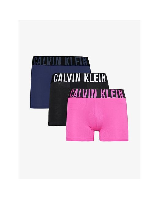 Calvin Klein Pink Logo-waistband Pack Of Three Stretch-recycled Polyester Trunks for men