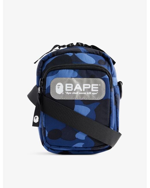 A Bathing Ape Blue Camo-print Logo-patch Woven Cross-body Bag for men