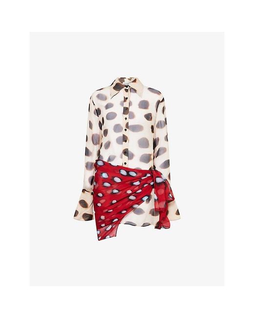 Rat & Boa Red Nilah Printed Sheer Shirt Dress