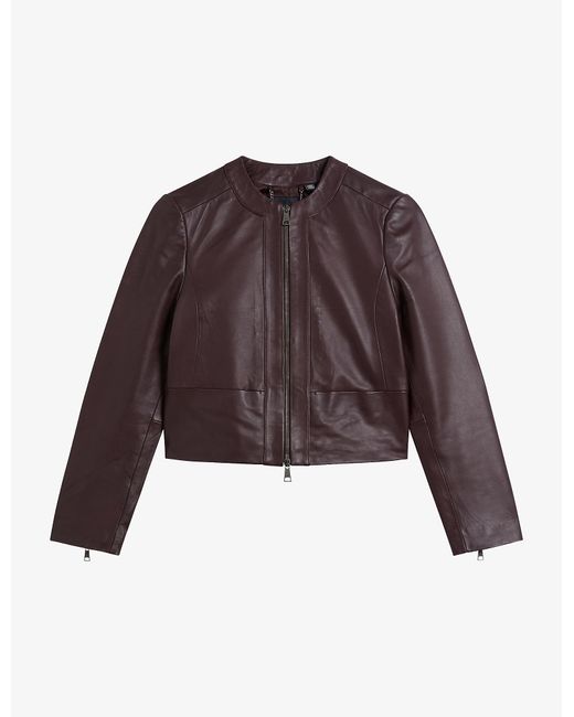 Ted Baker Brown Clarya Zipped Slim-fit Leather Jacket