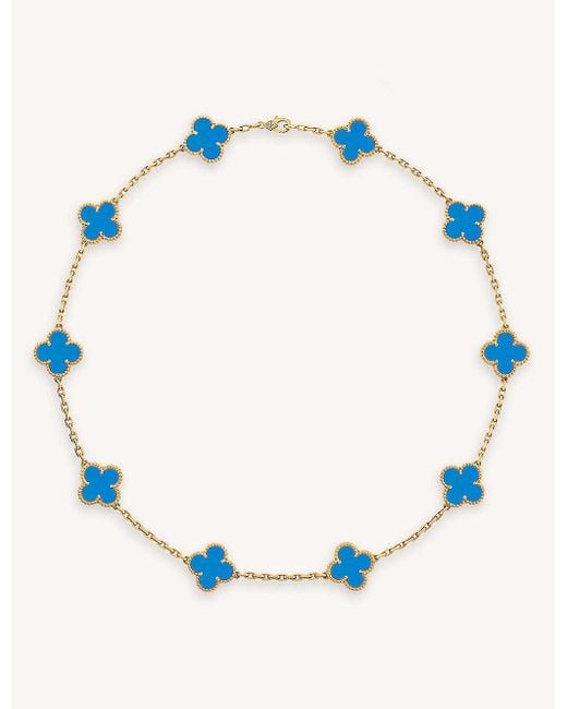 Van Cleef & Arpels Blue Vintage Alhambra Yellow-gold Agate Necklace