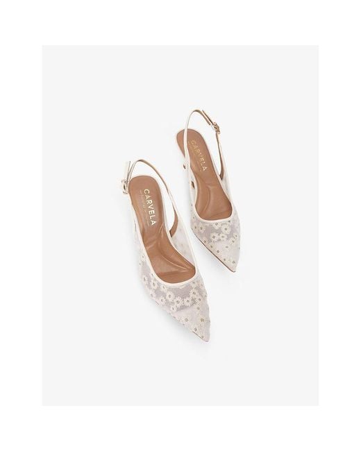 Carvela Kurt Geiger White Positano Floral Slingback Heeled Vinyl Pumps