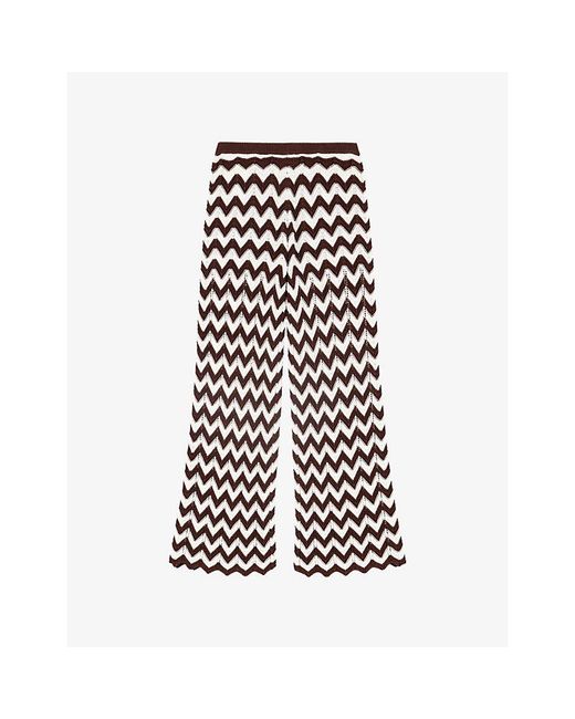 Maje White Zig-Zag Flared Cotton-Crochet Trousers