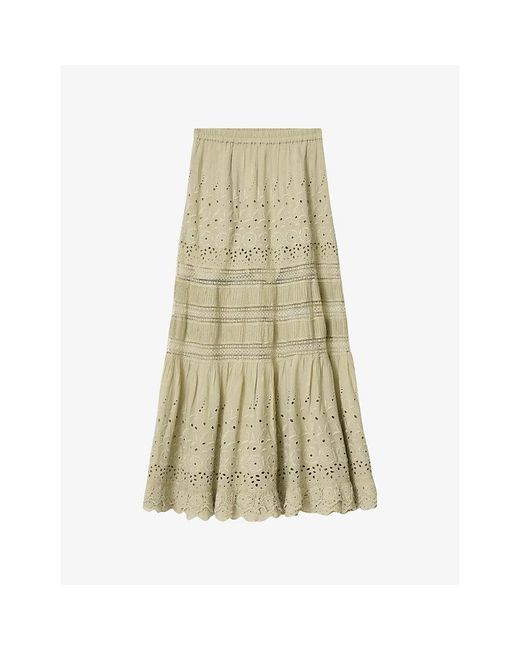 AllSaints Green Camille Embroidered Woven Maxi Skirt