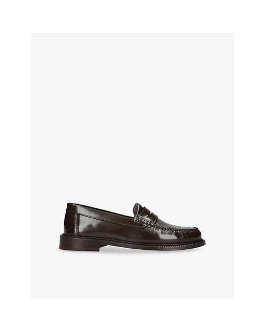 VINNY'S Black Yardee Moccasin Leather Loafers for men