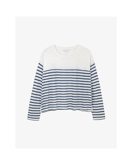 The White Company Blue Striped Long-sleeve Organic-cotton Top