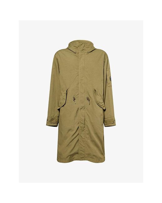 C P Company Green Hooded Relaxed-Fit Twill Parka Coat for men