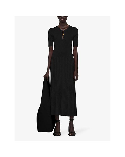 Joseph Black Fit-and-flare Ribbed Woven-blend Midi Dress