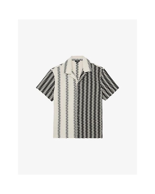 Reiss Multicolor Dain Cuban-Collar Zig-Zag Crochet Shirt for men