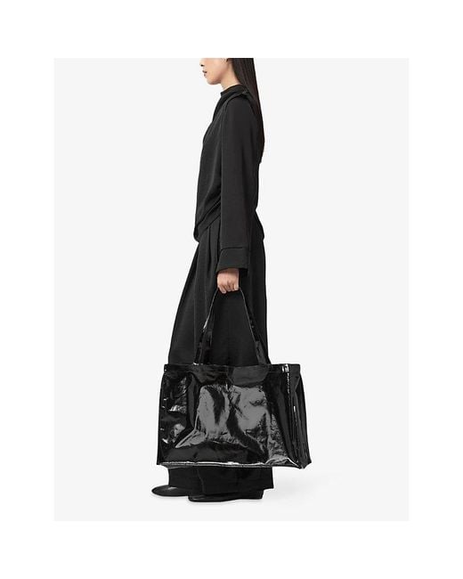 AllSaints Black Oversized Coated Cotton Tote Bag