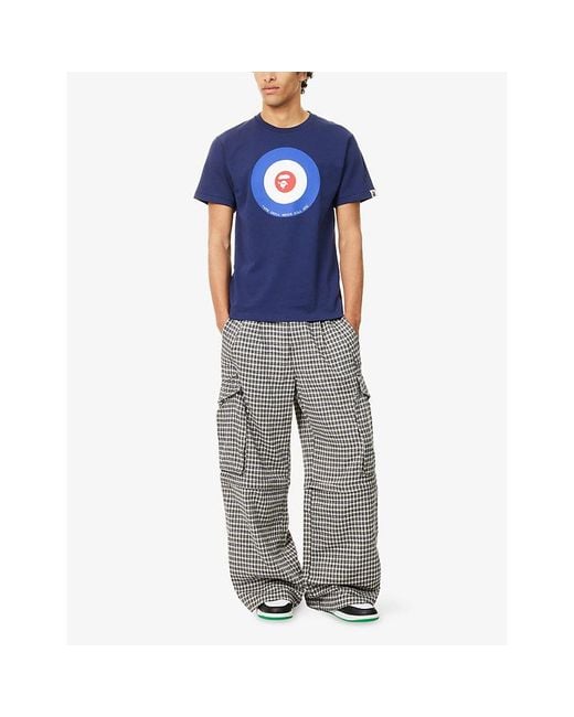 A Bathing Ape Blue Target Printed Cotton T-Shirt for men