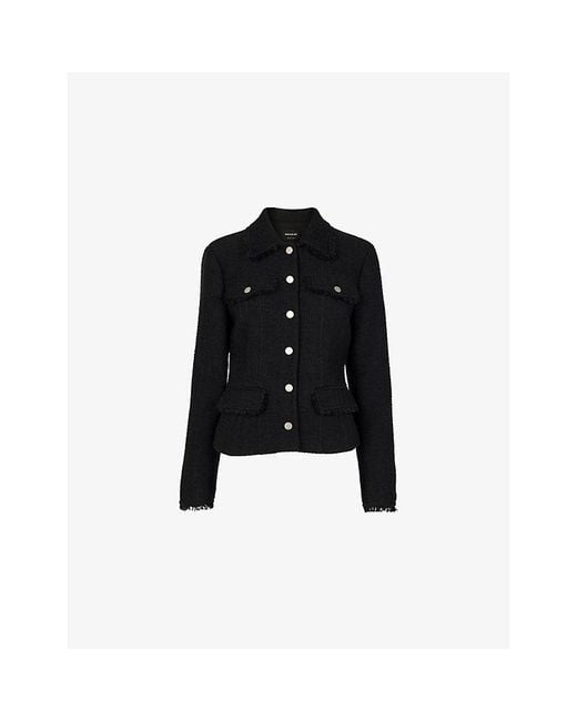Whistles Black Lucie Button-Up Boucle Jacket