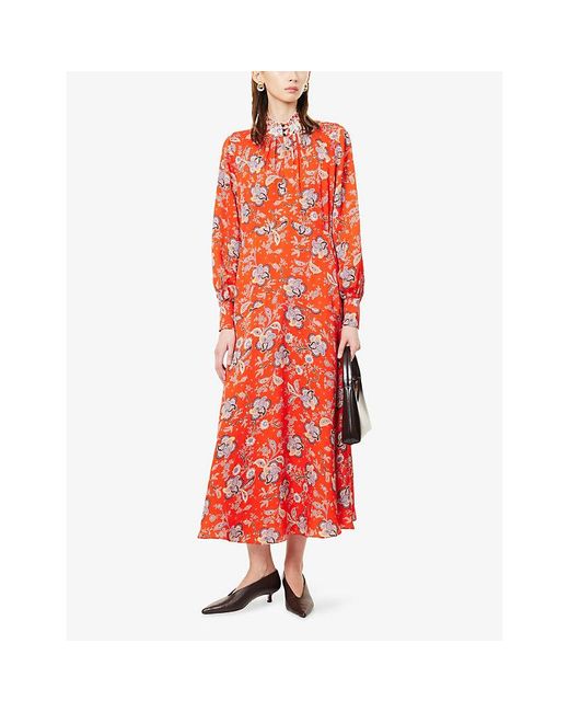 ME+EM Red Paisley-Print High-Neck Woven Midi Dress