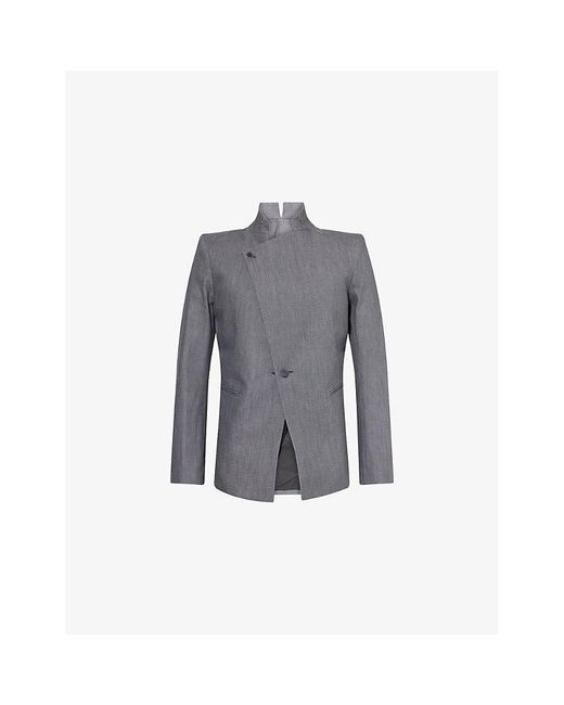 Boris Bidjan Saberi Gray Asymmetric Formal Cotton-Blend Jacket for men