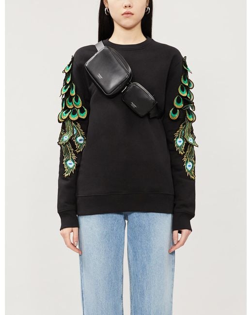 RAGYARD Black Peacock Embroidered-feathers Cotton-blend Jumper