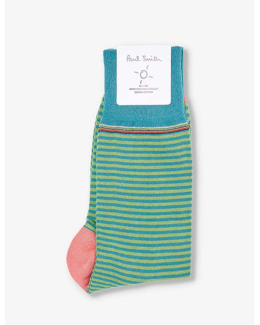 Paul Smith Green Striped Cotton-blend Socks for men