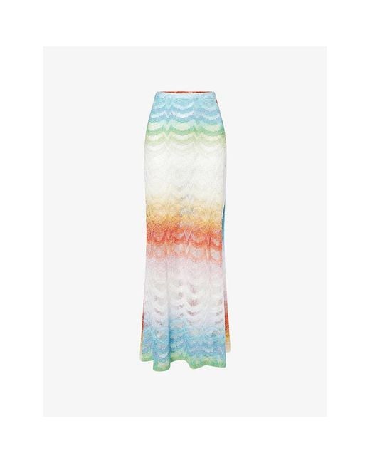 Missoni Blue Gradient Raschel-Knit Maxi Skirt