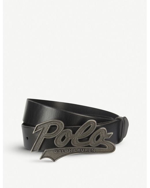 Polo Ralph Lauren Black Swoosh Logo-plaqué Leather Belt for men