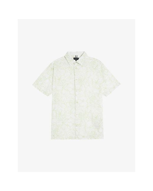 Ted Baker White Cavu Floral-print Short-sleeve Cotton Shirt for men