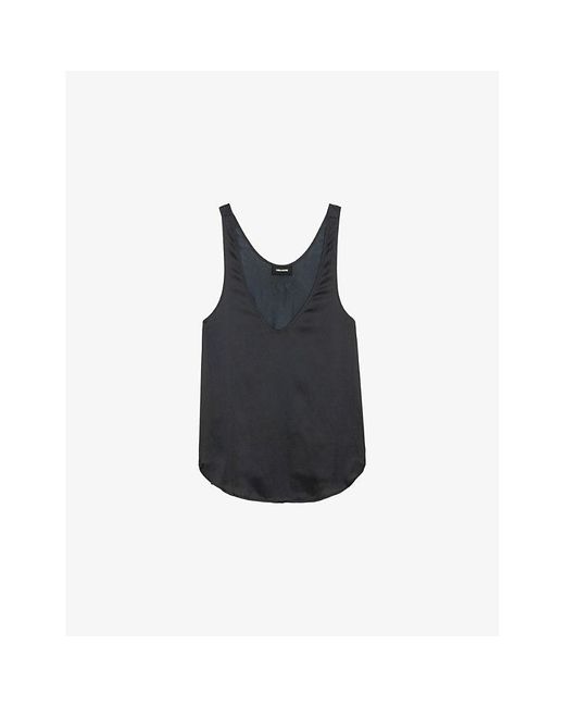 Zadig & Voltaire Black Tarys Scoop-Neck Satin Top