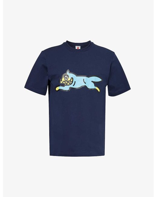 ICECREAM Blue Running Dog Branded-print Cotton-jersey T-shirt for men