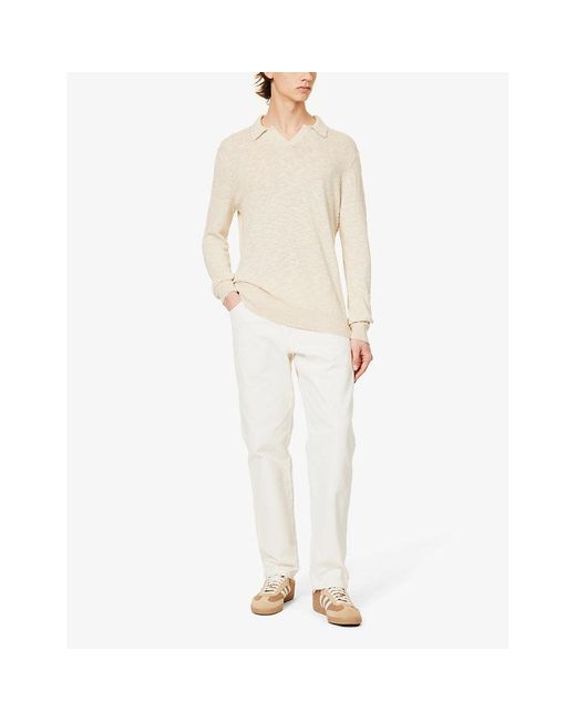 PAIGE White Valdez Long-sleeve Cotton-blend Polo Shirt for men