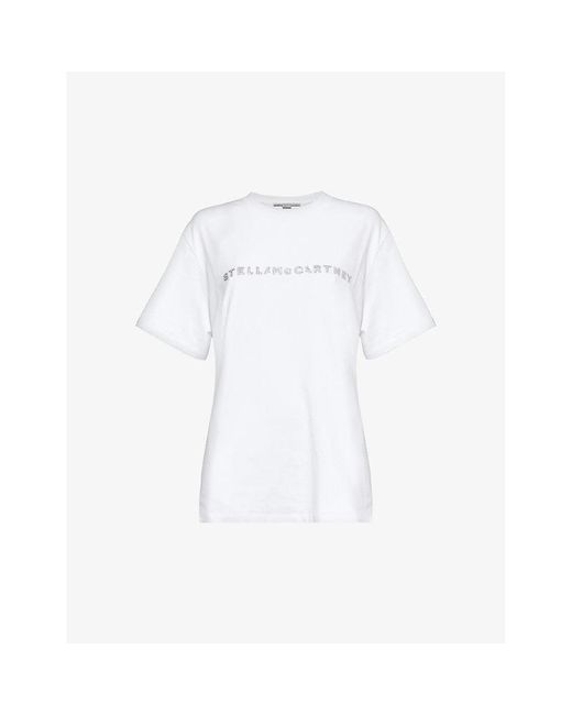 Stella McCartney White Crystal-embellished Logo Cotton-jersey T-shirt