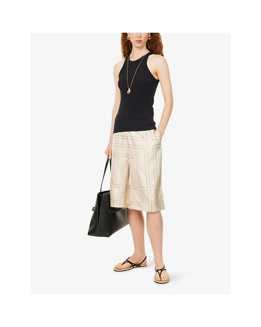 Totême Natural Relaxed-Fit Embroidered Silk Bermuda Shorts