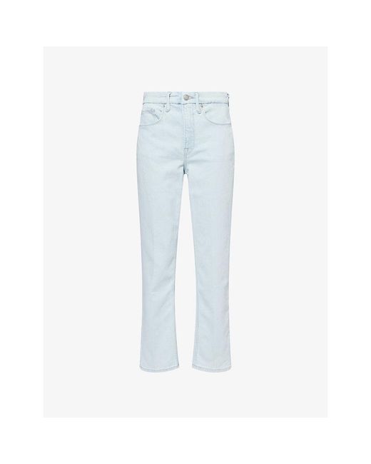 GOOD AMERICAN Blue Good Icon Ankle Straight-Leg Stretch-Denim Jeans