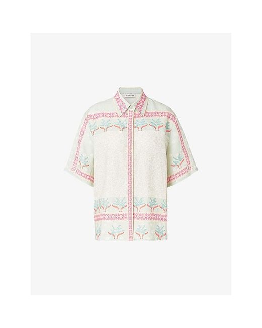 By Malina Liv Abstract-print Linen-blend Shirt X in White | Lyst