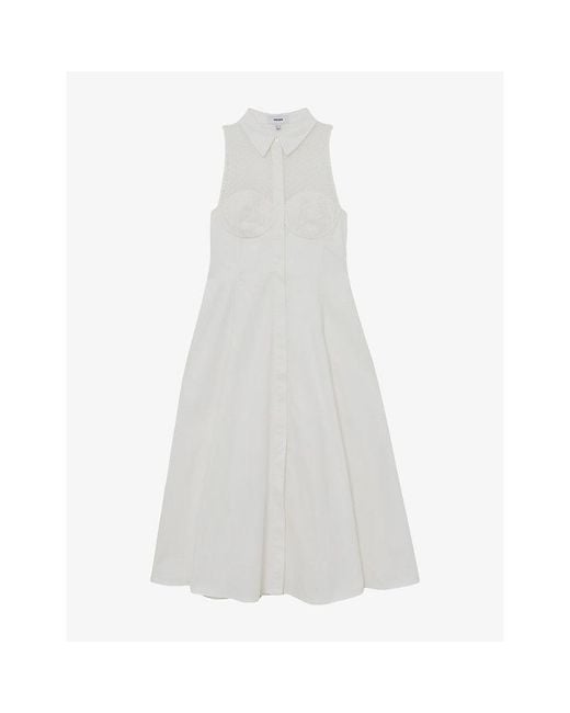 Reiss White Hera Broderie-Detail Stretch-Cotton Midi Dress
