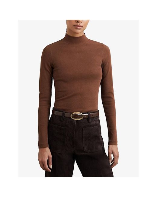Reiss Brown Polly Ribbed Stretch-Cotton Top