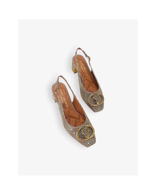 Kurt Geiger Metallic Chelsea Block-Heel Woven Slingbacks