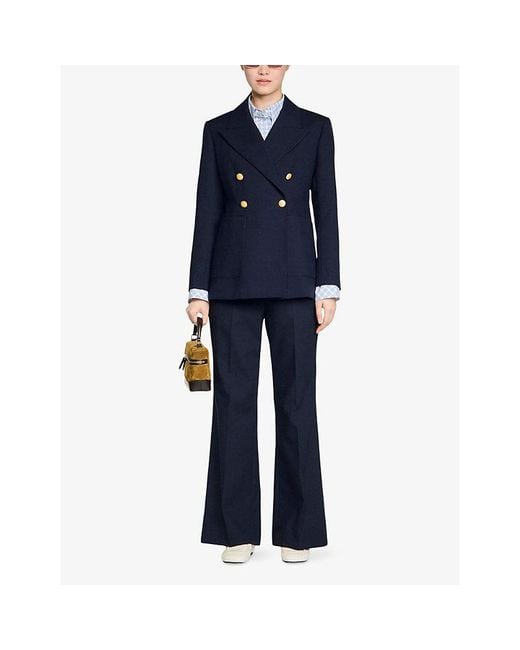 Sandro Blue Double-Breasted Slim-Fit Wool-Blend Blazer