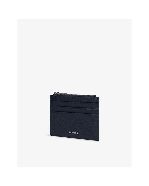 Sandro Blue Zipped Logo-Embossed Leather Cardholder for men