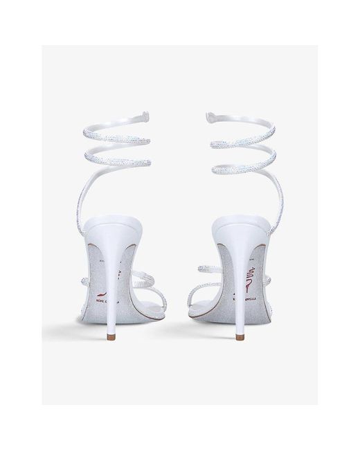 Rene Caovilla White Cleo Crystal-Embellished Leather Heeled Sandals
