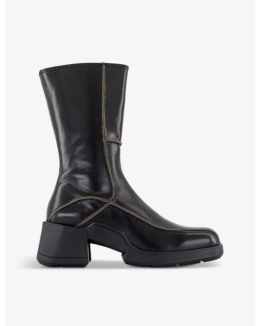 Miista Black Meiko Square-toe Leather Ankle Boots