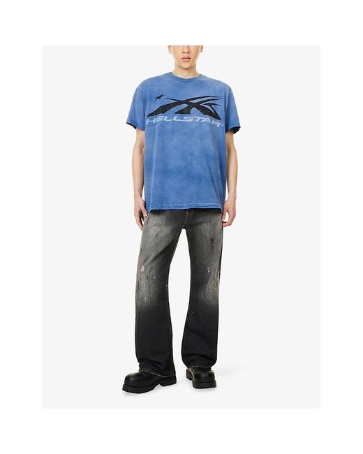 HELLSTAR Blue Classic Logo Cotton T-Shirt for men