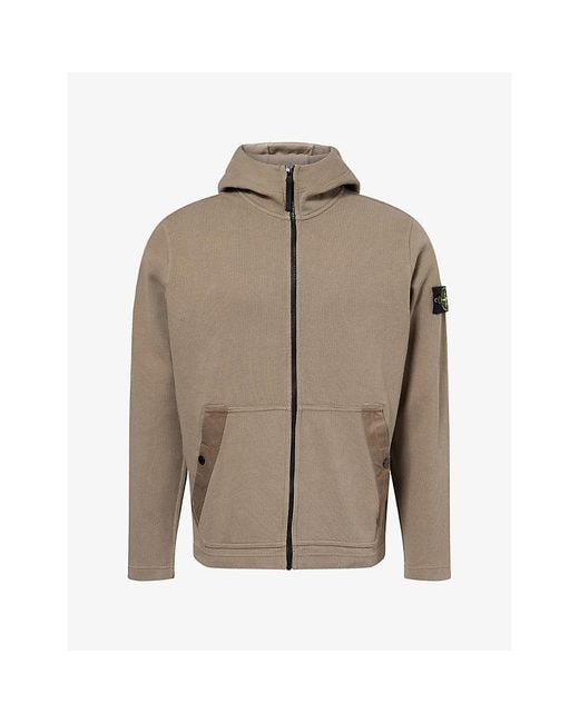 Stone Island Natural Compass-Badge Zip-Through Cotton Hoody for men